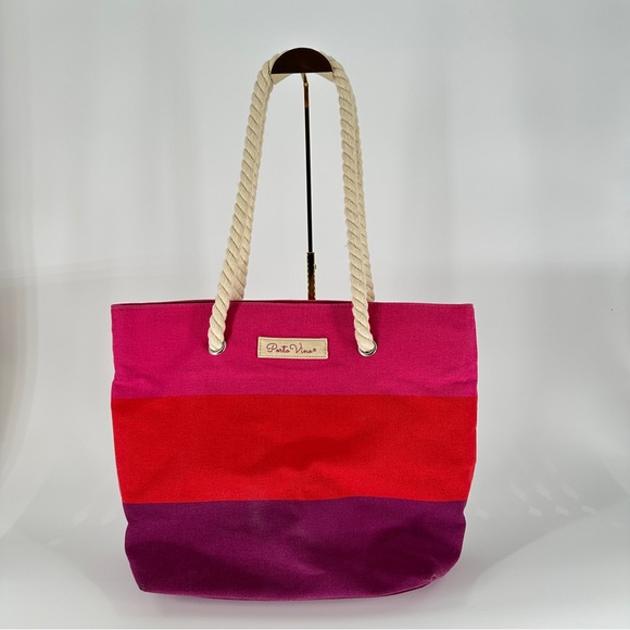 Wine Color-Blocked Pink and Red Insulated Tote with Rope Handles‎ - Picture 3 of 7